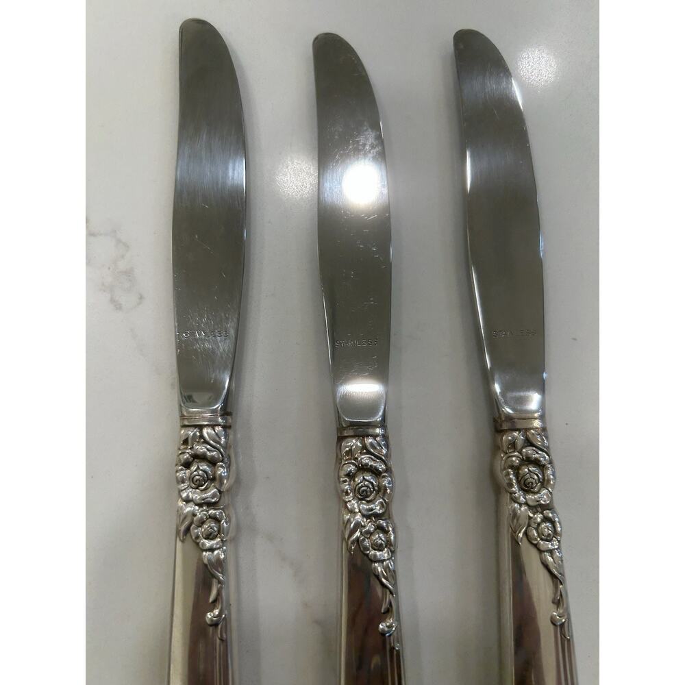 Vtg‎ Oneida Prestige Gay Adventure 1955 Silver Plated MCM Set Of 3 Dinner Knives - Picture 5 of 8